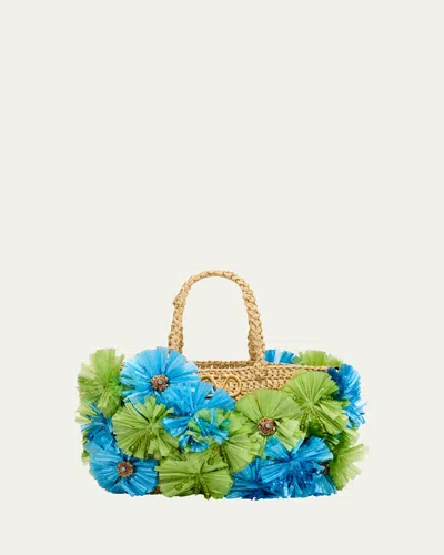 Valentino Garavani Vlogo Signature Small 3d Flower Tote Bag In Naturaleverde-azzurronatural Camel