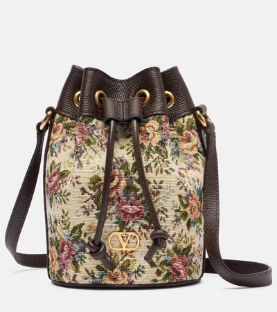 Valentino Garavani Vlogo Signature Small Canvas Bucket Bag In Brown