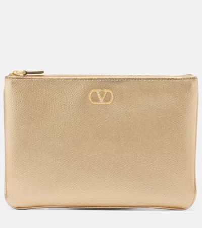 Valentino Garavani Vlogo Signature Small Embellished Pouch In Gold