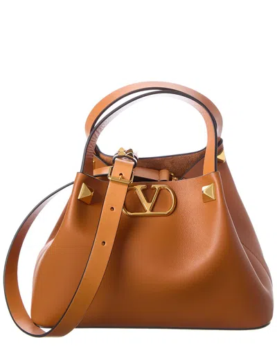 Valentino Garavani Valentino Vlogo Signature Small Leather Tote In Brown