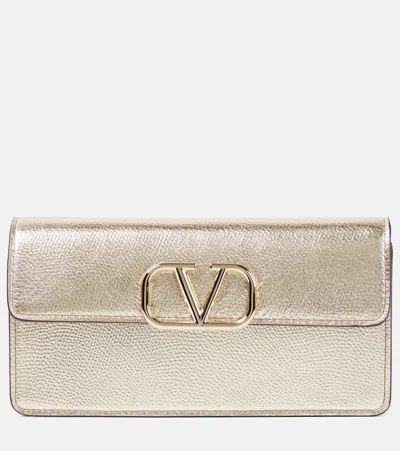 Valentino Garavani Vlogo Signature Small Leather Wallet On Chain In Gold