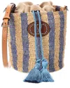 Valentino Garavani Small Bucket Bag In Raffia With Beige And Light Blue Stripes In Multi