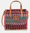 Valentino Vlogo Small Leather-trimmed Raffia Tote Bag In Multi
