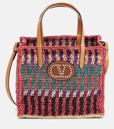 Valentino Garavani Vlogo Signature Small Raffia Tote Bag In Multicoloured