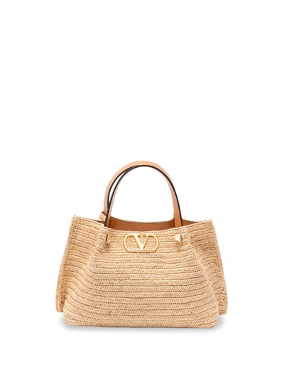 Valentino Garavani `vlogo Signature` Small Tote In Sand