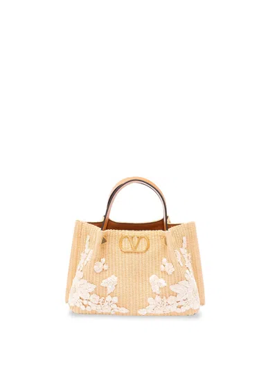 Valentino Garavani `vlogo Signature` Small Tote In Sand