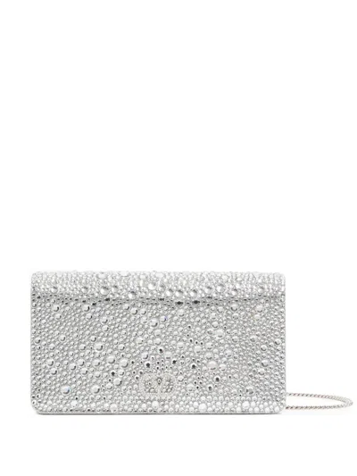 Valentino Garavani Vlogo Signature Sparkling-embroidery Clutch Bag In Silver