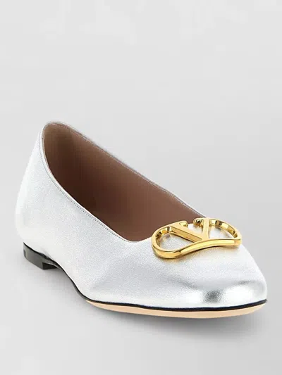 Valentino Garavani Vlogo Signature Square Toe Ballet Shoes In Silver