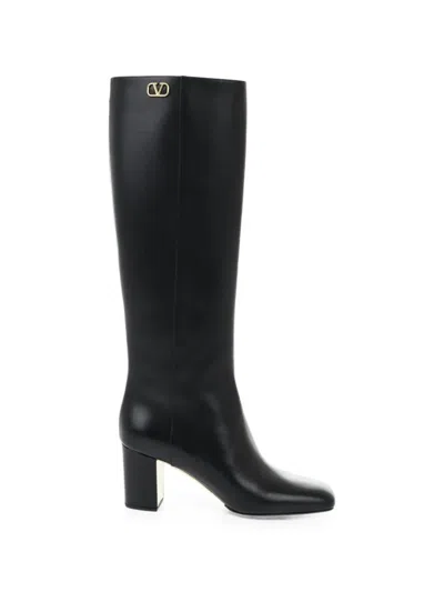 Valentino Garavani Vlogo Signature Square-toe Knee-high Boots In Black