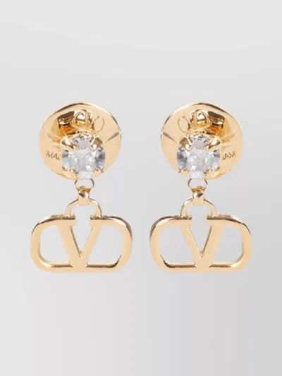 Valentino Garavani Vlogo Signature Strass Drop Pendant Earrings In Gold