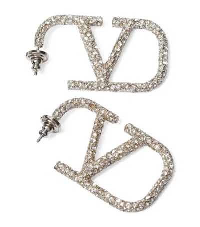 Valentino Garavani Vlogo Signature Strass Hoop Earrings In Metallic