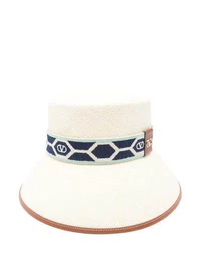 Valentino Garavani Vlogo Signature Straw Bucket Hat In White