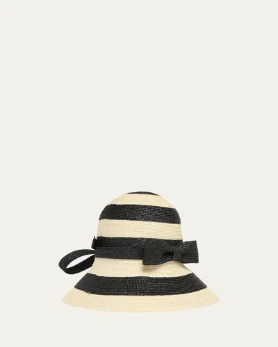 Valentino Garavani Vlogo Signature Straw Cloche Hat In Ivory/black