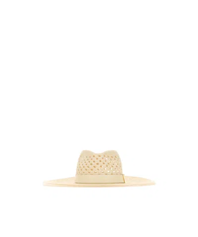 Valentino Garavani Vlogo Signature Straw Fedora Hat In Nude