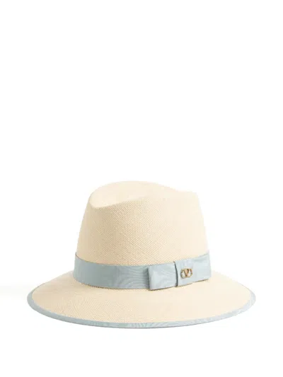 Valentino Garavani Vlogo Signature Straw Hat With Moiré Ribbon In Orange