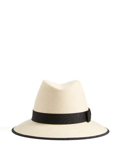 Valentino Garavani Vlogo Signature Straw Hat With Moiré Ribbon In Neutral