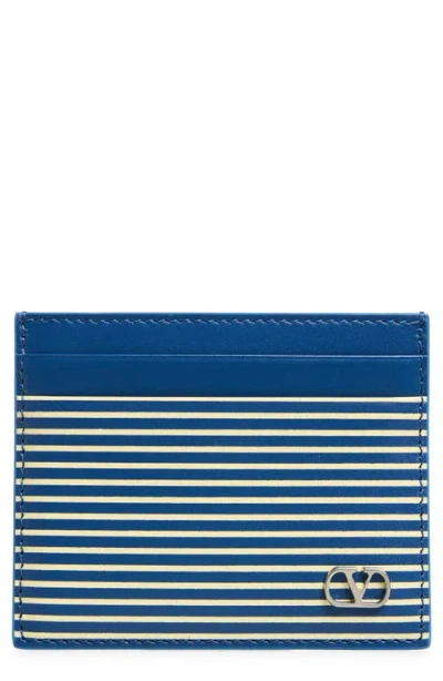Valentino Garavani Valentino Vlogo Signature Stripe Leather Card Case In Blue