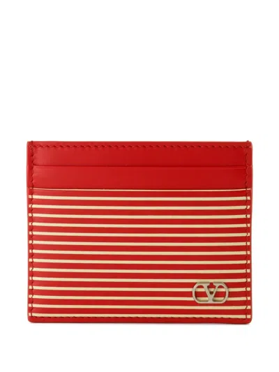 Valentino Garavani Vlogo Signature Striped Cardholder In Red
