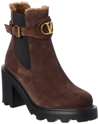 Valentino Garavani Valentino Vlogo Signature Suede Boot In Brown