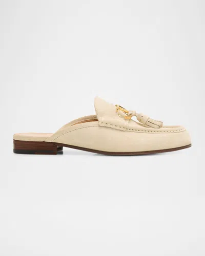 Valentino Garavani Vlogo Signature Suede Loafer Mules In Neutral