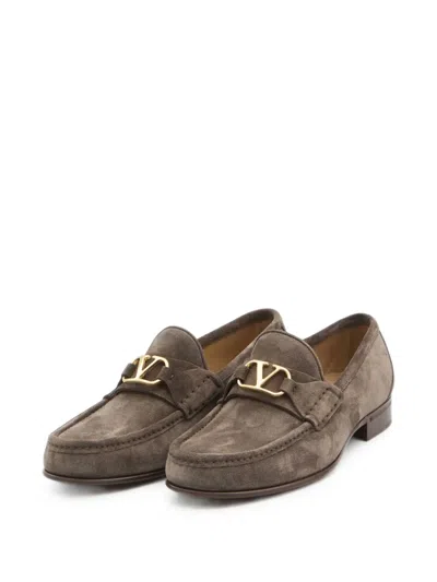Valentino Garavani Suede Loafers With Metal Vlogo Signature In Multi