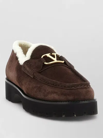 Valentino Garavani Vlogo Signature Suede Loafers Chunky Sole In Brown