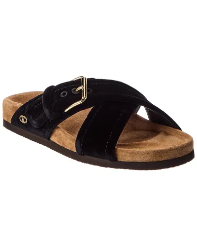 Valentino Garavani Valentino Vlogo Signature Suede Sandal In Black