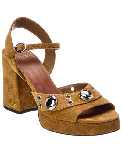 Valentino Garavani Valentino Vlogo Signature Suede Sandal In Brown