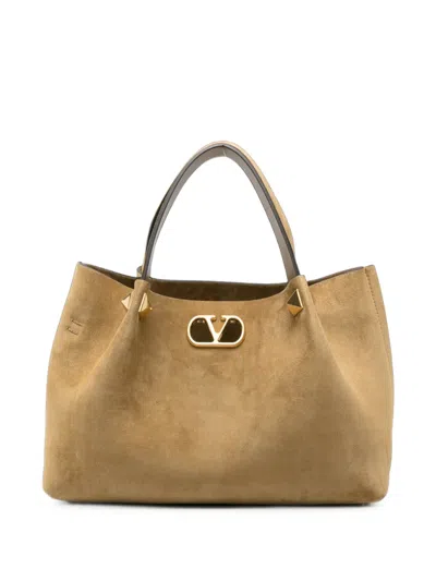 Valentino Garavani Vlogo Signature Suede Tote Bag In Brown