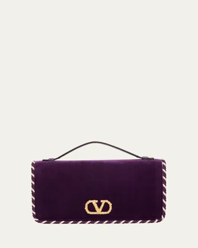 Valentino Garavani Vlogo Signature Suede Wallet With Chain Strap