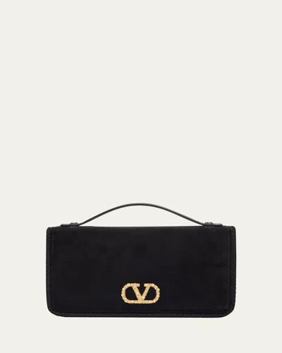 Valentino Garavani Vlogo Signature Suede Wallet With Chain Strap