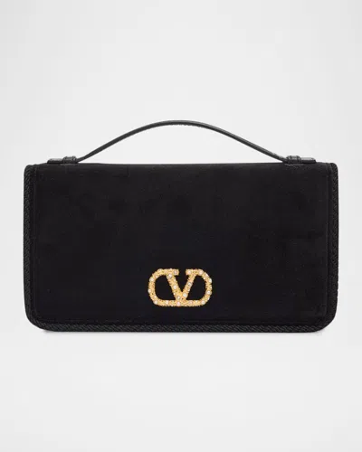 Valentino Garavani Vlogo Signature Suede Wallet With Chain Strap