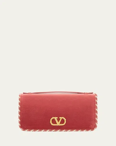 Valentino Garavani Vlogo Signature Suede Wallet With Chain Strap In Pink