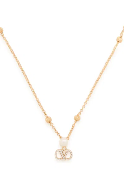Valentino Garavani Valentino Vlogo Signature Swarovski Crystal And Pearl Necklace In Gold