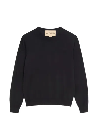 Valentino Vlogo Signature Knit Pullover Ribbed Cuffs Hem In Black