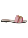 Valentino Vlogo Signature Slide Sandal With Crochet Embroidery In Pink