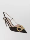 Valentino Sling Back Vlogo Signature T. 80 Vintage Brass Logo Jewel In Black