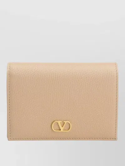 Valentino Garavani Vlogo Signature Textured Leather Folding Wallet In Brown
