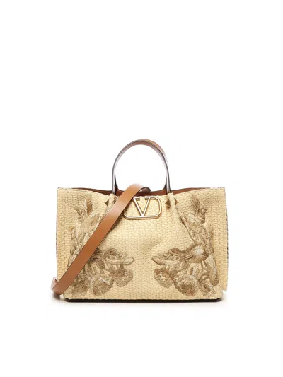 Valentino Garavani Vlogo Signature Tote Bag In Raffia