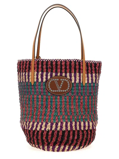 Valentino Garavani Vlogo Signature Tote Bag Multicolor In Multi Natural Camel Selleria