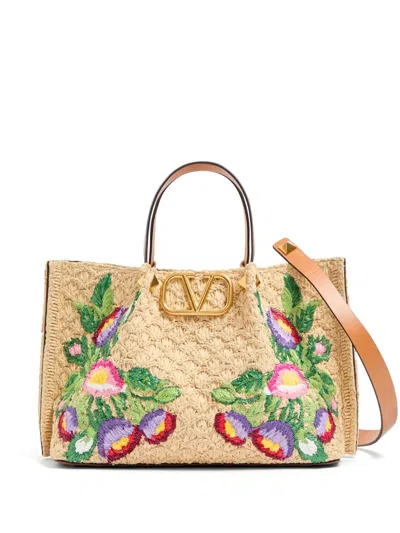 VALENTINO GARAVANI MEDIUM FLORAL-EMBROIDERED TOTE BAG