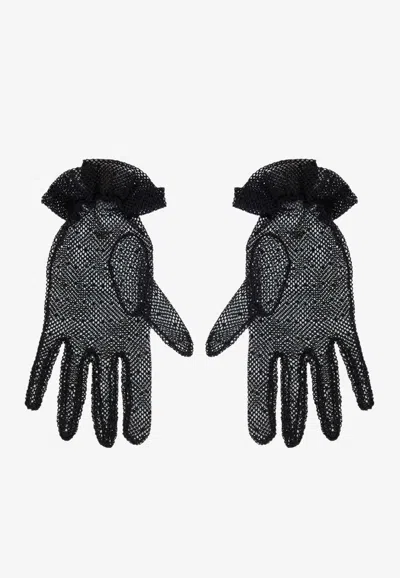 Valentino Garavani Vlogo Signature Tulle Gloves In Black