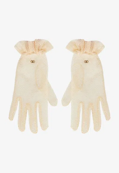 Valentino Garavani Vlogo Signature Tulle Gloves In Off-white