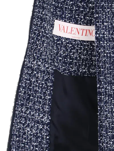 Valentino Vlogo Signature Tweed Bomber Jacket In Zcv Blue White Navy