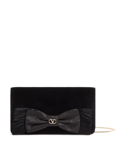 Valentino Garavani Vlogo Signature Velvet Bow Clutch Bag In Black