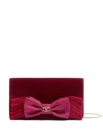 Valentino Garavani Vlogo Signature Velvet Bow Clutch Bag In Red