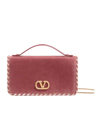 Valentino Garavani Vlogo Signature Velvet Chain Wallet With Jewel Logo In Red