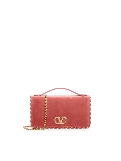 Valentino Garavani Vlogo Signature Velvet Chain Wallet With Jeweled Logo In Orange