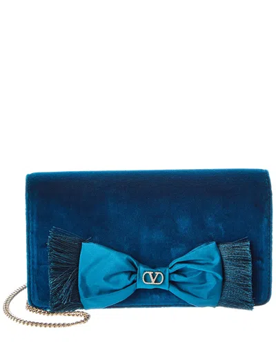 Valentino Garavani Vlogo Signature Mini Bow-detailed Velvet Shoulder Bag In Blue