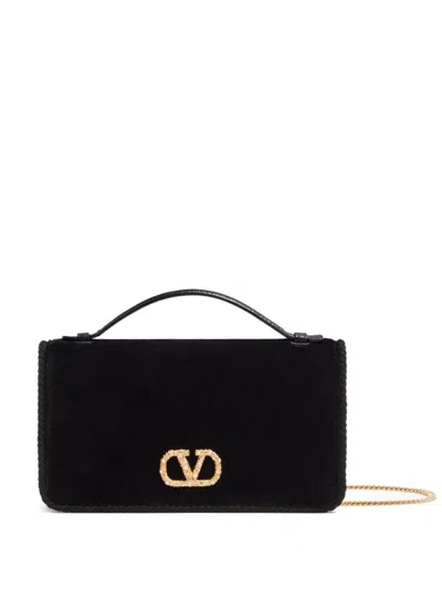 Valentino Garavani Vlogo Signature Velvet Wallet On Chain In Black